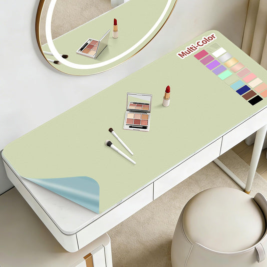 Makeup Mat for Vanity to Protect Desk Top 31.5 x 15.7 in, Dual-Sided Makeup Mat, Easy to Clean Desk Pad - Waterproof and Oilproof Vanity Accessories (Sage Green and Blue)