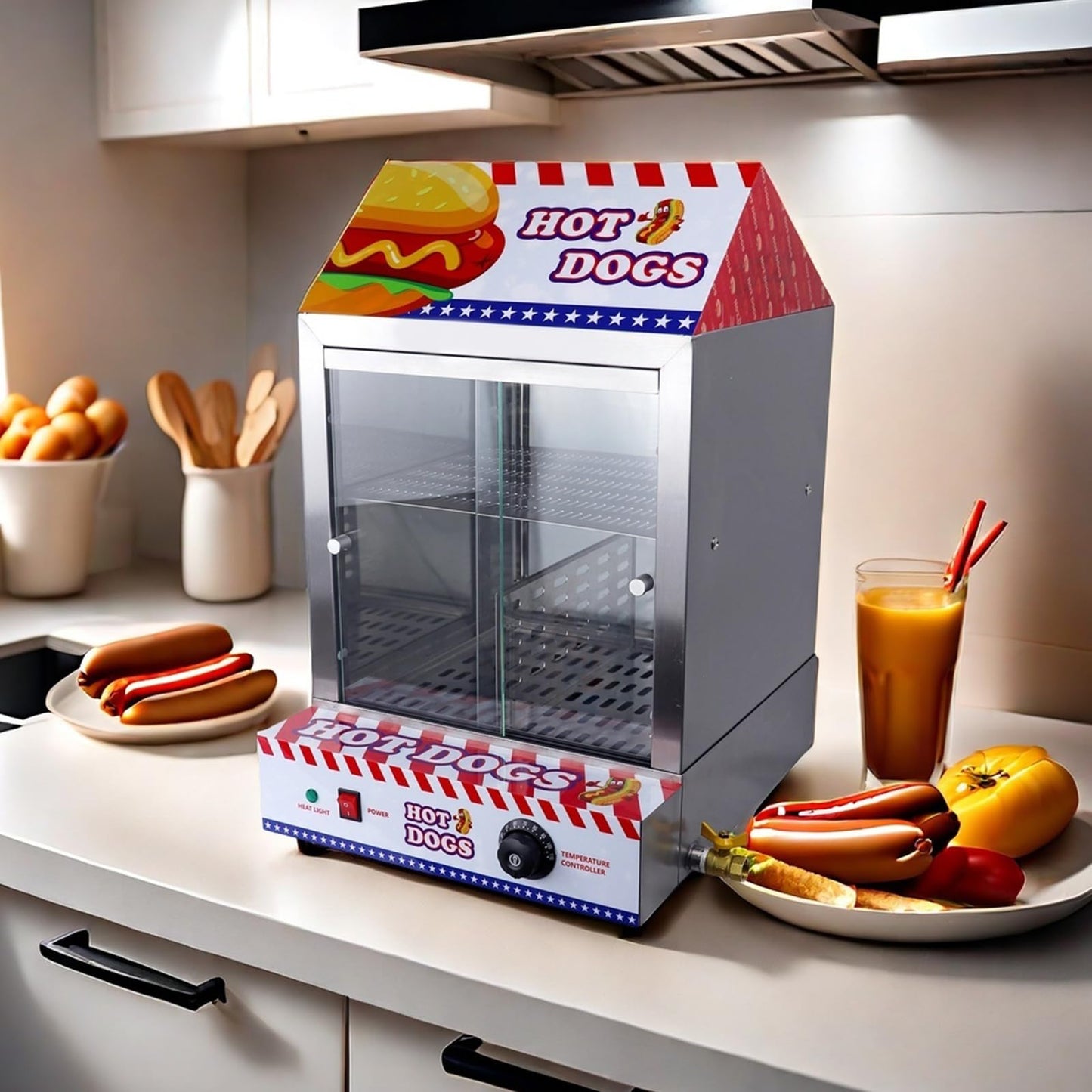 Commercial Hot Dog Steamer With Bun Warmer Hot Dog Machine 2 Tiers Sausage Heater For Parties (Big(Hot Dog Bun Steamer))