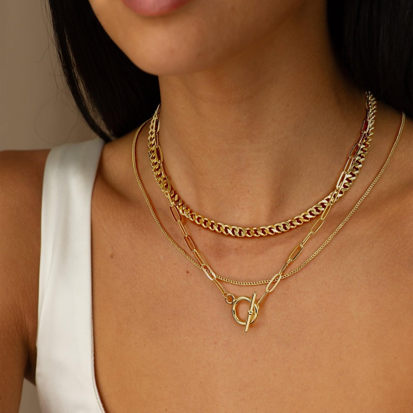 YOIHUR Gold Layered Necklaces for Women, 14K Gold Plated Dainty Necklace Chain Choker Necklaces Herringbone Necklace Set Gold Jewelry Gift for Women