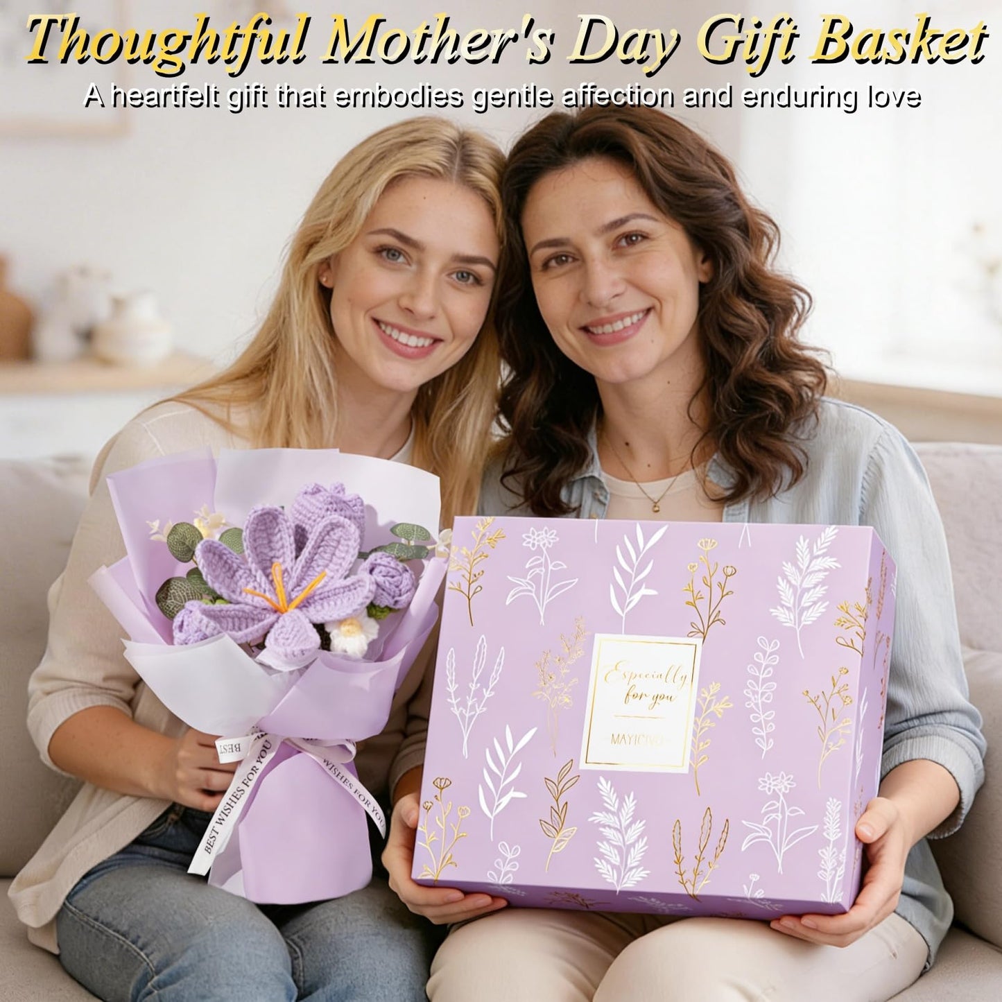 Mothers Day Birthday Gifts for Women Self Care Package Get Well Soon Gift Baskets, Thinking of You Sympathy Spa Gift Set w/ Crochet Flower Bouquet, Unique Gifts for Women Mom Sister Grandma Friends