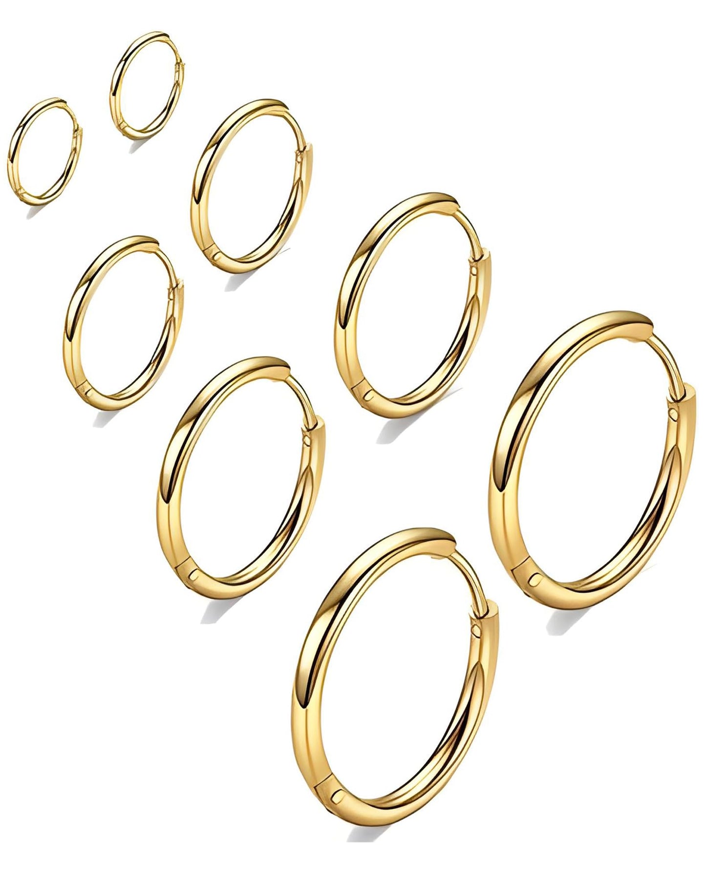 316L Surgical Stainless Steel Small Gold Hoop Earrings 6mm 8mm 10mm 12mm Hypoallergenic Cartilage Hoop Earrings Helix Lobes Hinged Sleeper Earrings For Men Women