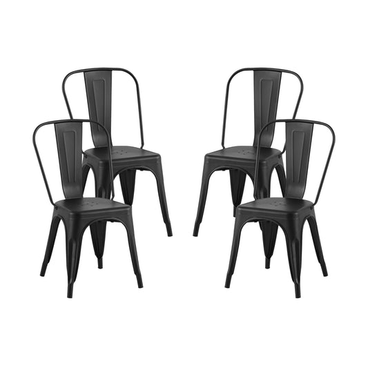AC Pacific Stackable Metal Dining Chairs Set of 4 for Indoor and Outdoor Use, Durable Stacking Seat, Farmhouse Kitchen, Bar, Patio, Bistro, Cafe, Industrial Style, Matte Black