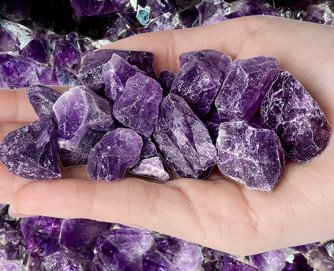 0.9 lbs Amethyst Crystals Raw Healing Crystal Large 1" Stones Bulk Gemstones Rocks for Tumbling Cabbing Fountain Decoration Polishing Wicca Reiki 400G Rough Quartz