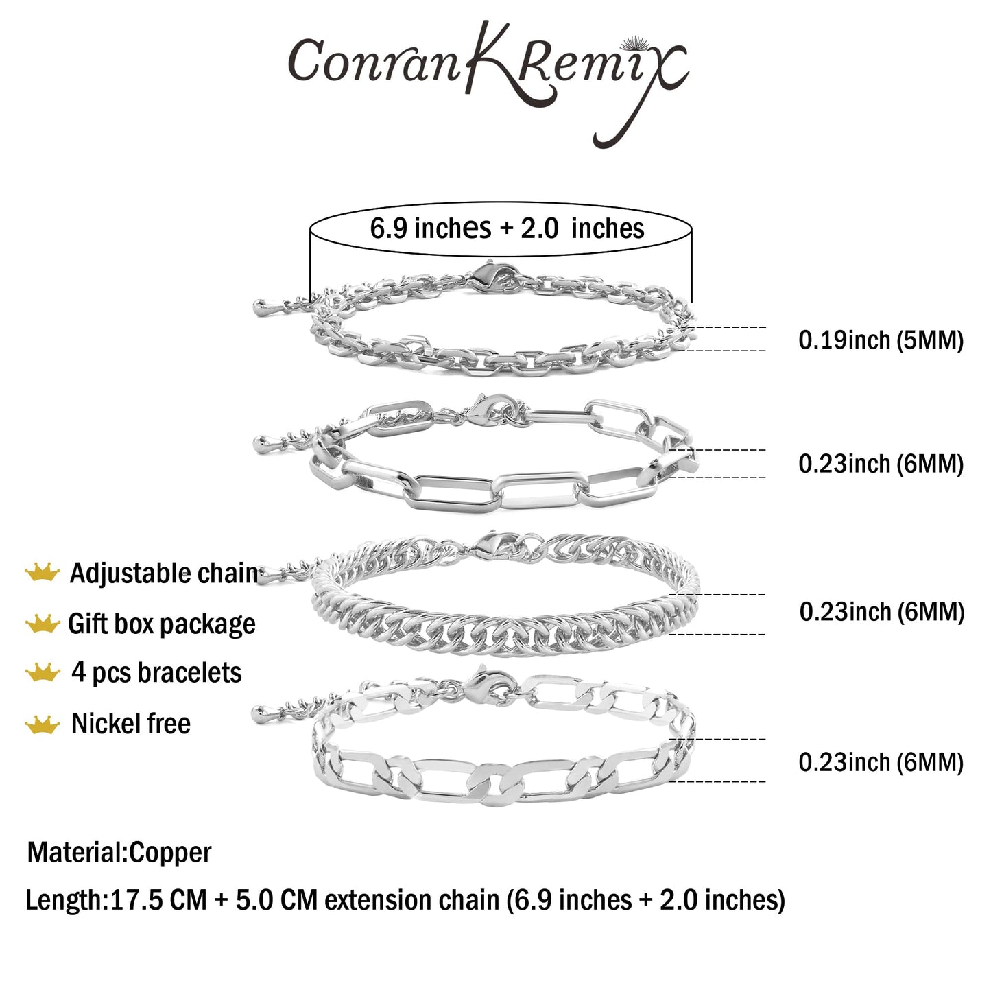 Silver Chain Bracelets Set for Women Dainty Silver Chunky Link Layered Paperclip Rope Chain Stake Bracelet Sets Fashion Trendy Jewelry for Women