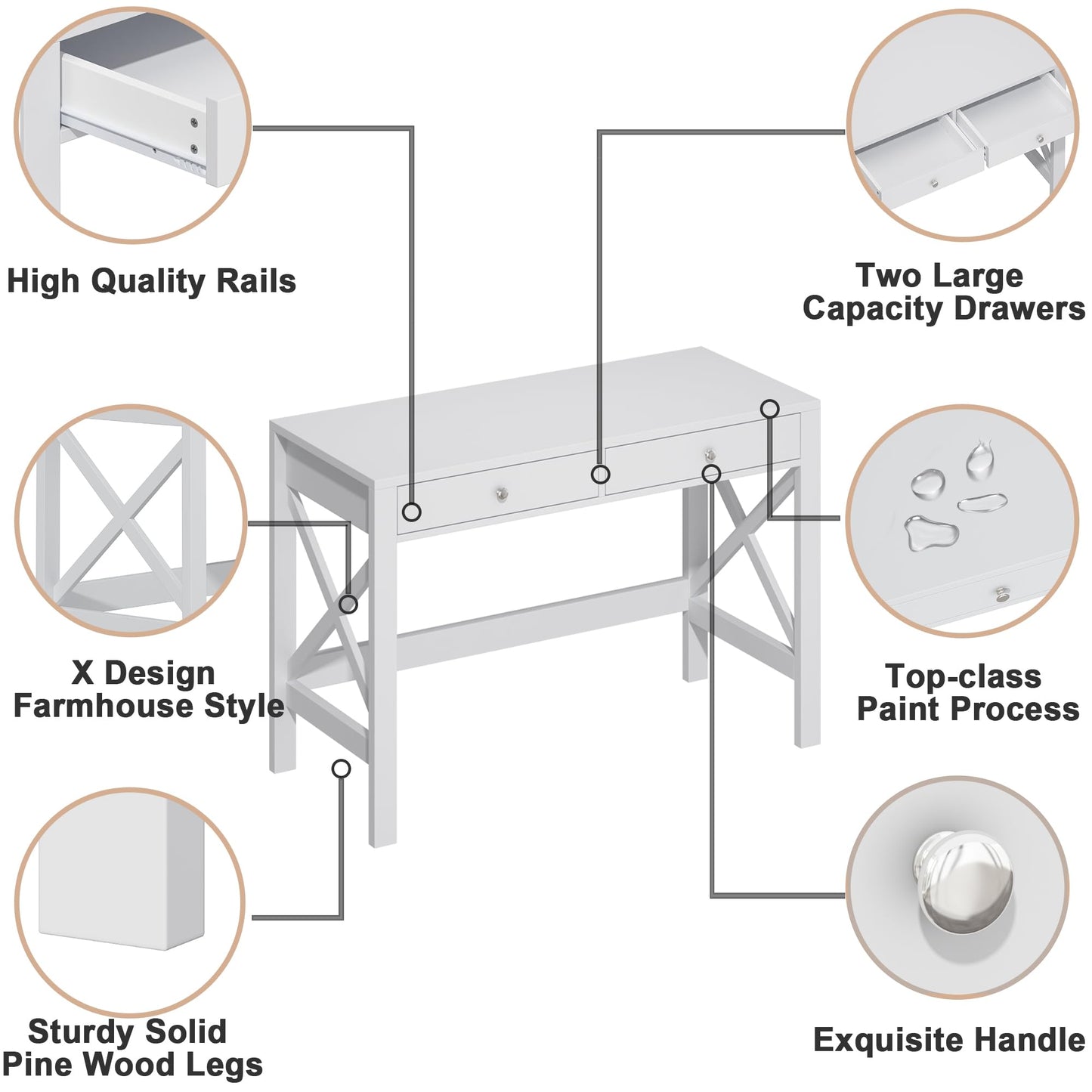 ChooChoo Computer Desk Study for Home Office, Modern Simple 40 Inches White Desk with Drawers, Makeup Vanity Console Table