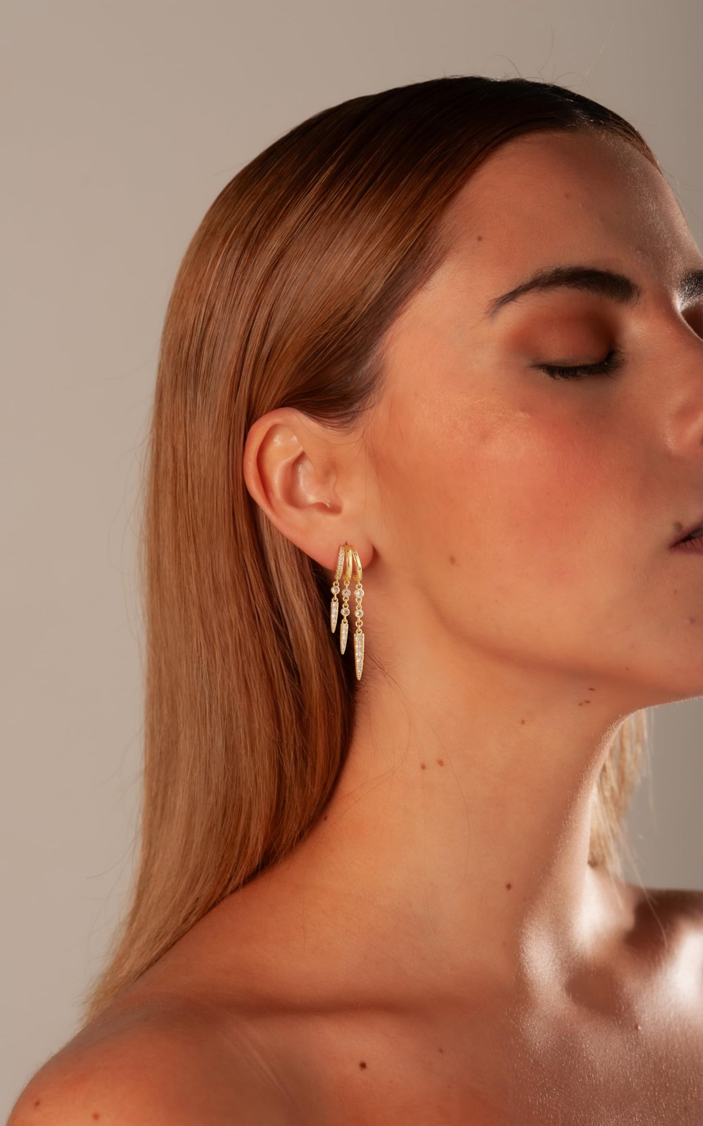 Freekiss Gold Long Dangle Earrings for Women, 3 Hoop Illusion Huggie Diamond Drop Earrings, Dainty Simple 14K Gold Plated Hypoallergenic Statement Stud Earring Set Jewelry for Women