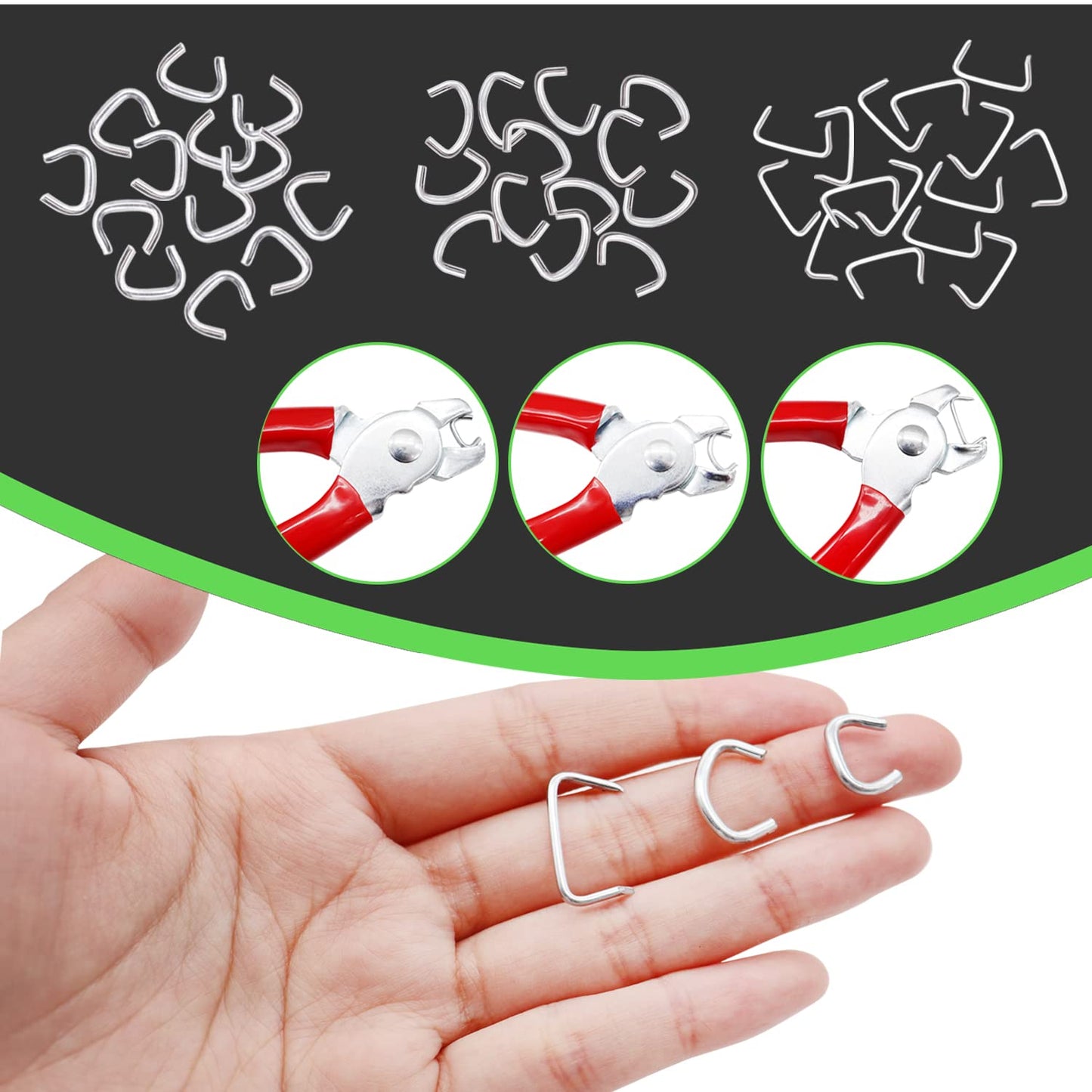 Ruibapa 285 pcs Hog Rings with Straight Hog Ring Pliers Kit 3/4" 1/2" 3/8 "Galvanized Hog Rings for Animal Pet Cages、Ropes、Bagging、DIY Craft、Furniture