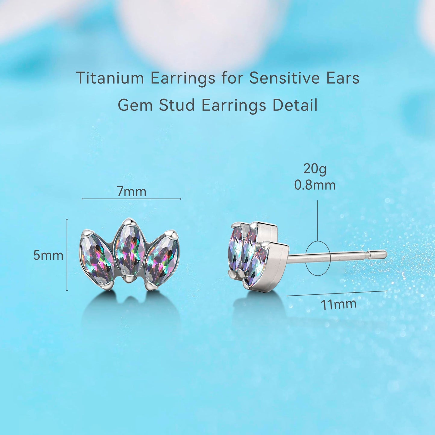 Limerencia Hypoallergenic G23 Pure Titanium Earrings | Crown Cubic Zirconia | F136 Implant Grade Piercing Studs| Suitable for Sensitive Ears Delicate Jewelry (Rainbow)