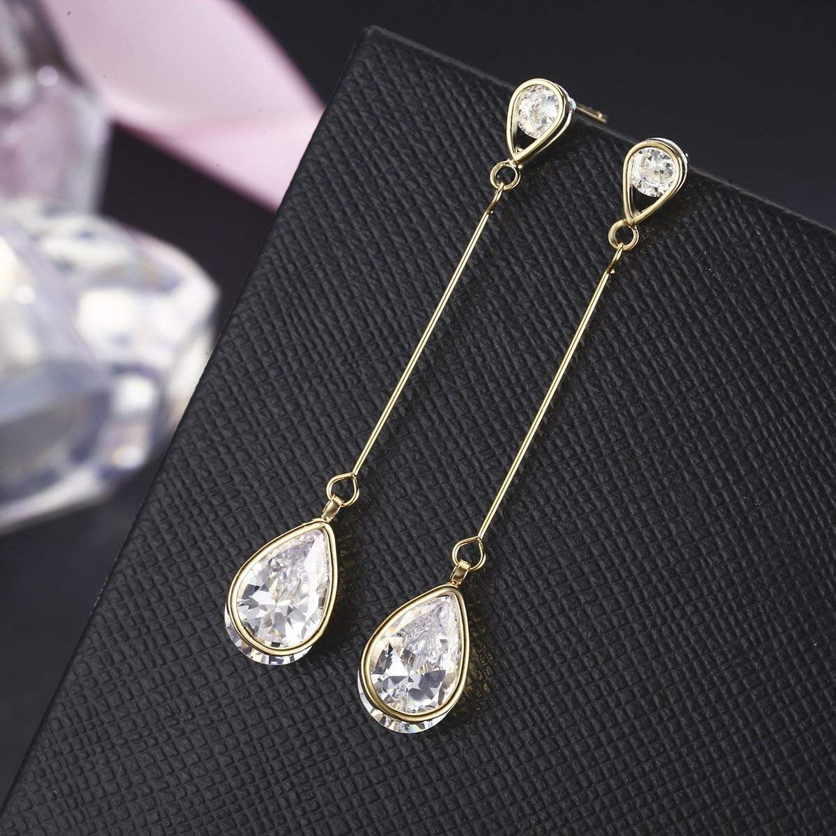 SBLING Cubic Zirconia Teardrop Earrings, Diamond Earrings, Wedding Earrings for Brides Bridesmaids, Bridal Dangle Earrings, Teardrop Crystal Drop earrings for Women Jewelry Gifts