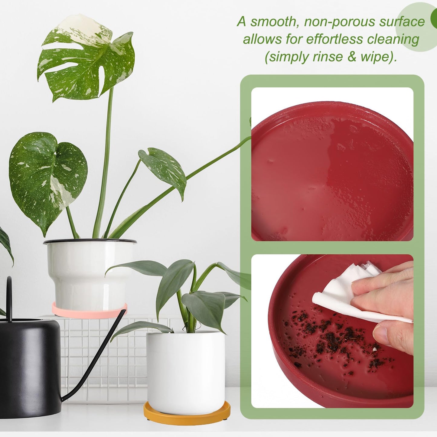 YELARXI 6.7 Inch Ceramic Plant Saucers, Round Flower Planter Water Trays Ceramic Plant Saucer Pot Tray -Fitting for (Outdoor/Indoors/Garden/Planting/Water/Flower/Coffee) Beige