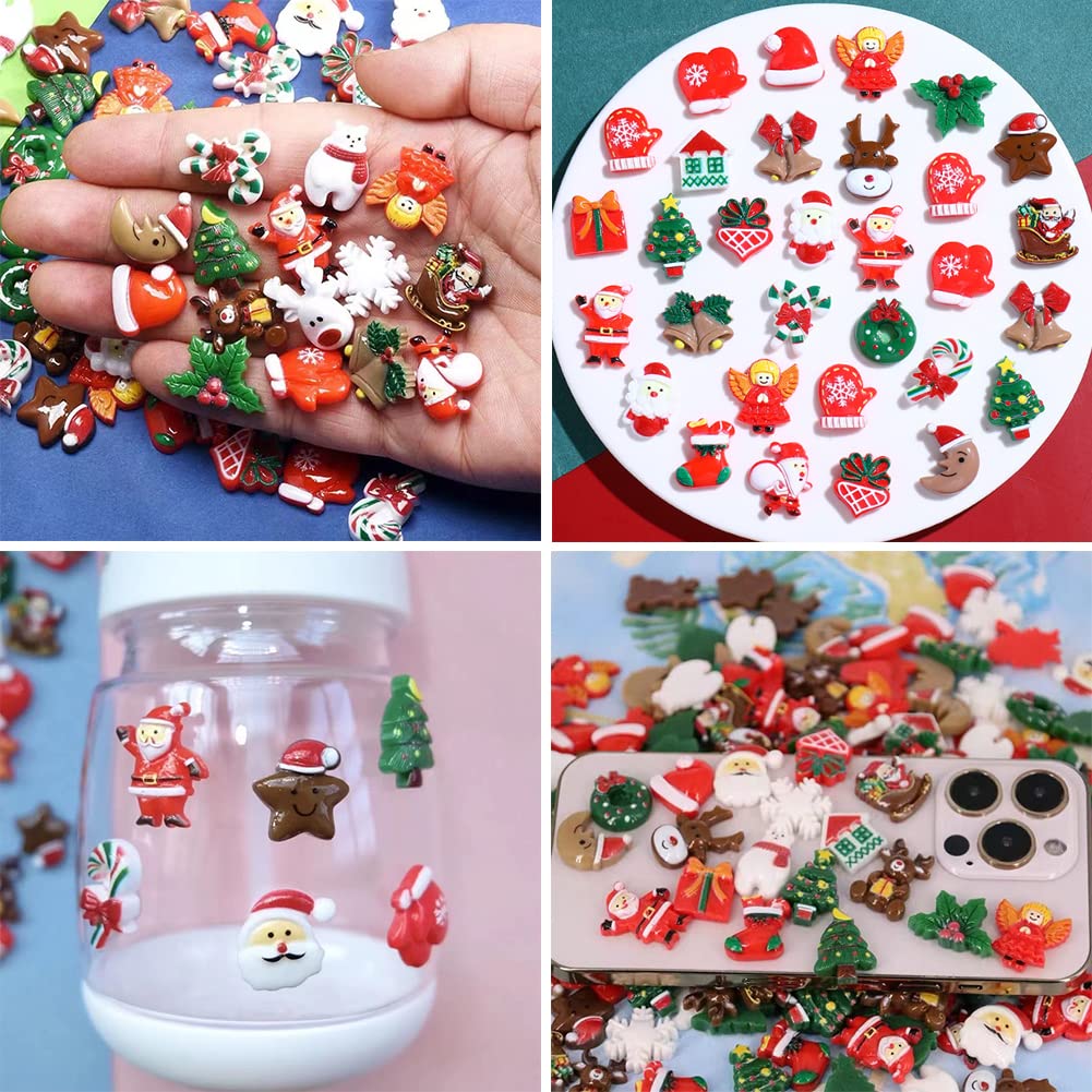 200pcs Christmas Resin Charms for Crafts, Christmas Slime Flatback Charms，Ornament Scrapbooking DIY Crafts, Miniature Ornaments for Christmas Embellishments, Craft Supplies Mini Christmas Decorations