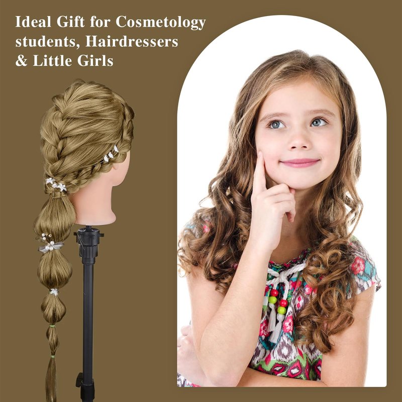 28" Mannequin Head Human Hair, 80% Real Hair Mannequin Head, Cosmetology Manikin Doll Head for Hair Styling Set #27, Training Practice Braiding Head with Table Clamp Suitable for Hair Extensions