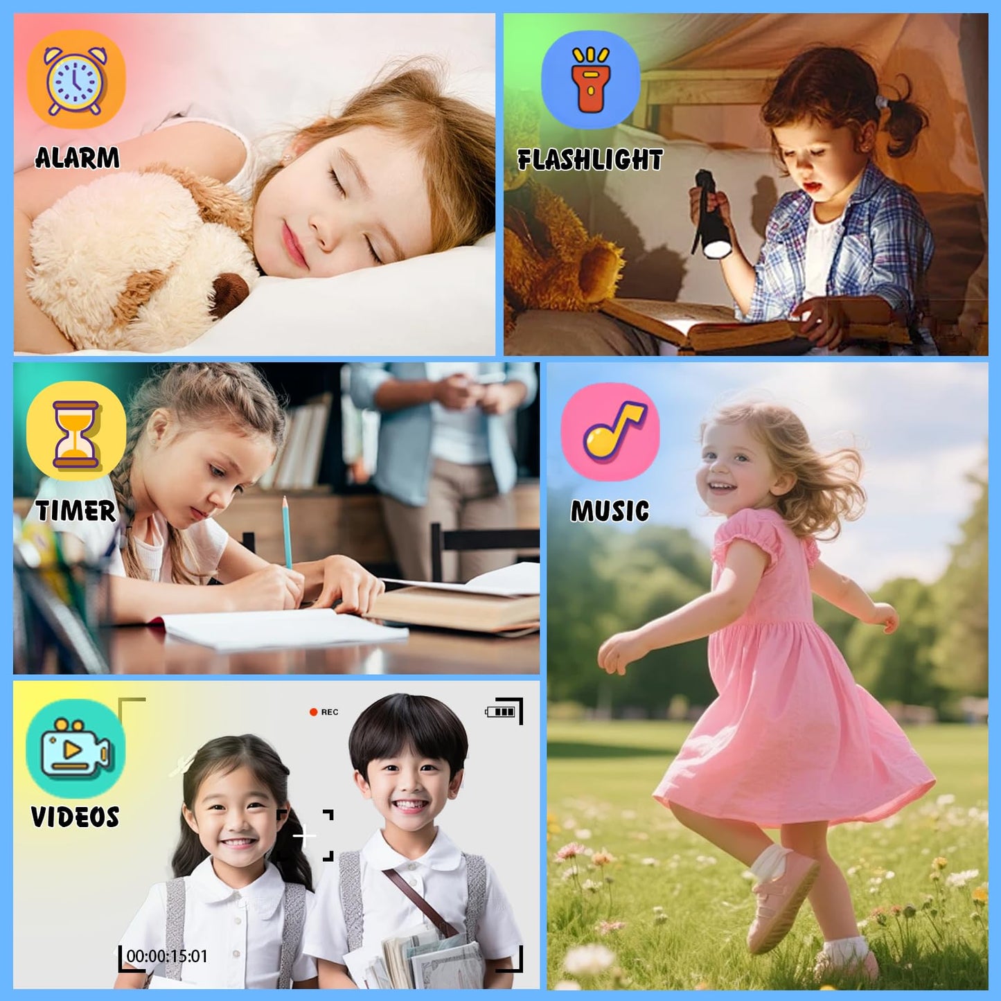 Smart Watch for Kids,1.85" Fitness Tracker,AI,games,Sports,Sleep Monitor,Camera,Videos,Alarm Play Music Flashlight Pedometer Stopwatch Pedometer IP68 Waterproof Gift for Boys and Girls (Black)