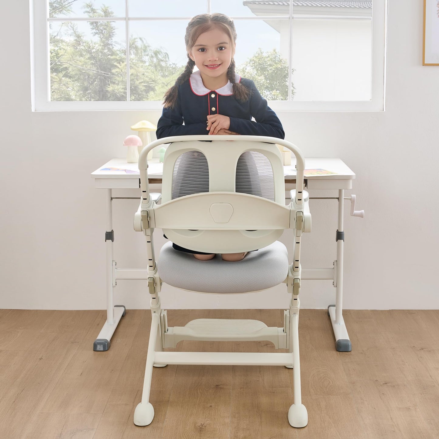 ERIYA Kids Desk Chair,Ergonomic Chair: Breathable Mesh Back, Adjustable Seat, Flip-Up Armrests, Footrest, Lumbar | Ideal for Kids, Petite Adults – Ultra-Comfy for Study/Work (Grey)