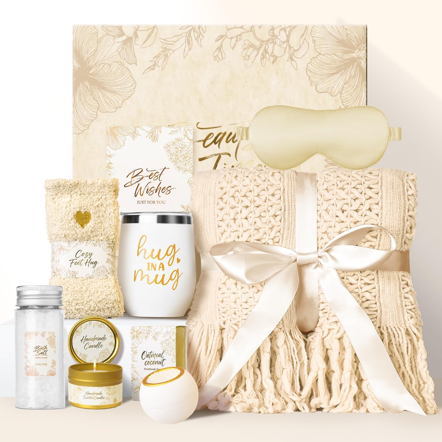 Birthday Gifts for Women,Get Well Soon Gift Baskets for Women,Birthday Gift for Mom, Wife, Girlfriend, Sister,Friend, with Luxury Knitted Throw,Ideal for Comfort,Relaxation, and Care