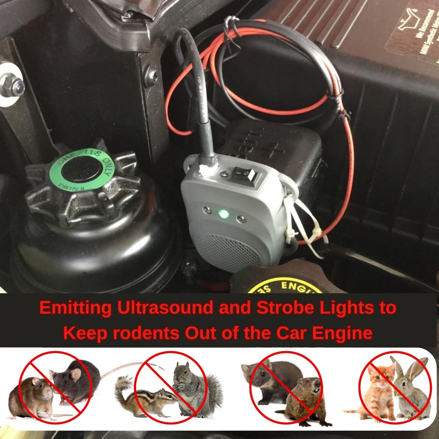 Angveirt Under Hood Rodent Repeller Ultrasonic Rodent Repellent for Car Engine Rat Deterrent Keep Mice Out of Vehicle 24V 12V Mouse Repeller Wires RV Protection 2 Pack