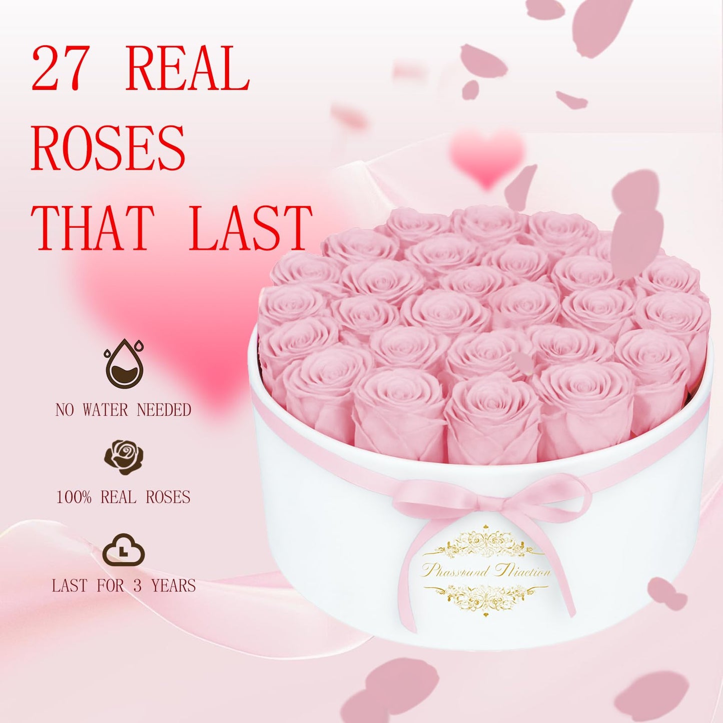 27 Forever Flowers in a Luxury Suede Box, Preserved Roses Birthday Gifts for Women, Romantic Anniversary Wedding Gifts for Women Her Girlfriend Wife Pink