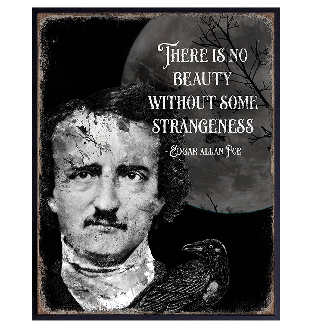 Edgar Allan Poe Gothic Wall Art 11x14 - The Raven Creepy Print - Spooky Scary Gothic Home Decor - Inspirational Quotes Halloween Decoration - Witch Wicca Gifts - Horror Movie Poster - Goth Wall Art