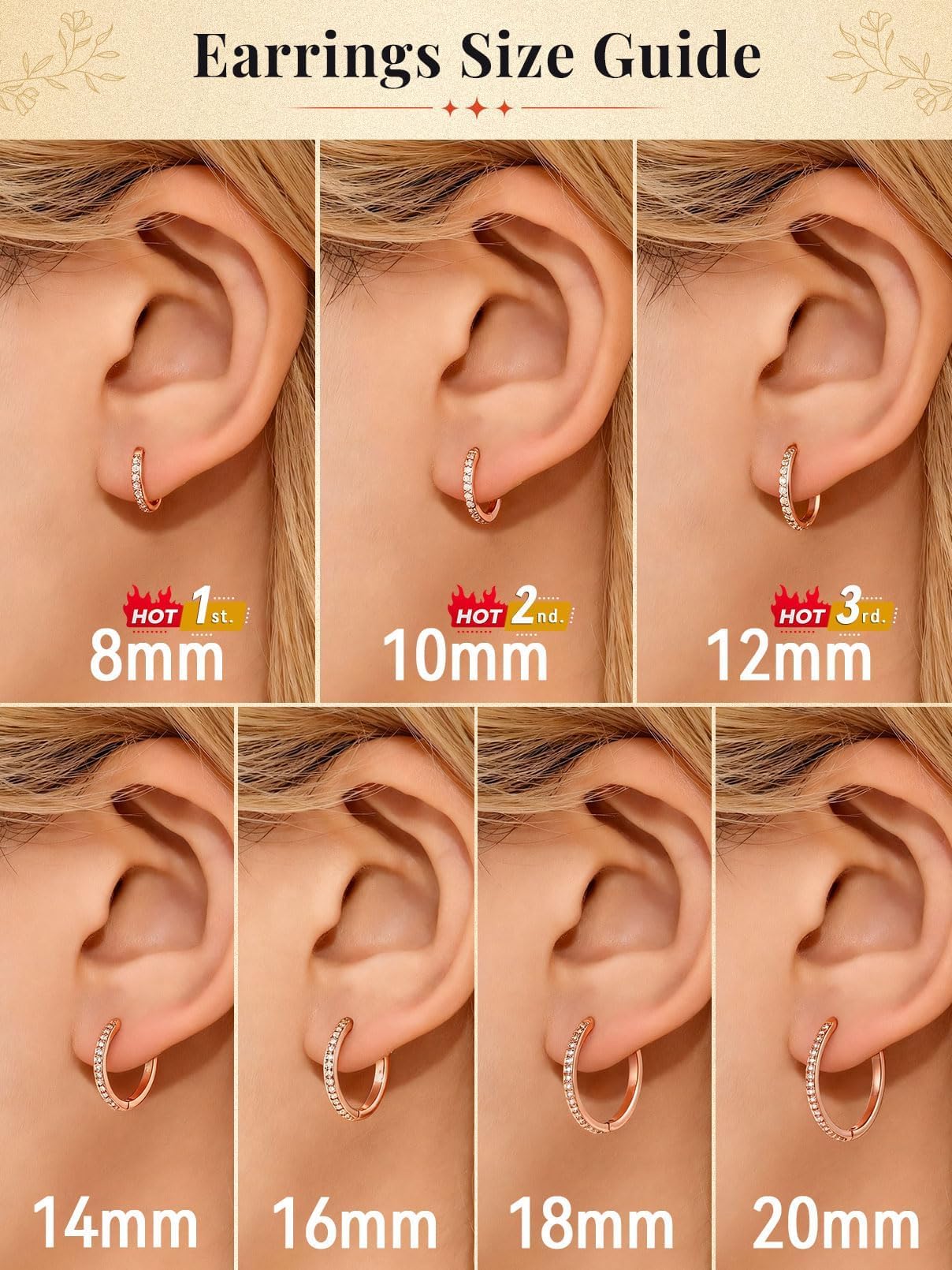 FaithHeart Cubic Zirconia Hoop Earrings for Women, Rose Gold Hypoallergenic Huggie Hoop Earrings, Small Cartilage Earrings for Women 20mm, Send Gift Box