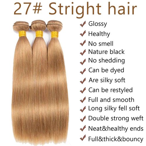 Fabimiya 16 18 20 Inch Human Hair Bundles Honey Blonde 27# Straight Bundles Human Hair 100% Unprocessed Soft Sewn In Hair with Double Weft for Black Women