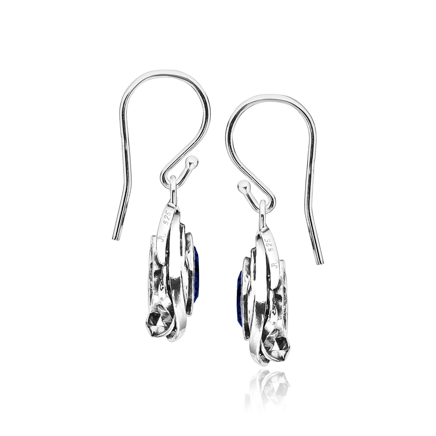 JEAN RACHEL JEWELRY 925 Sterling Silver Dangle Earrings for Women - Wire Wrap with Bezel Set Cubic Zirconia Vintage Design - Hypoallergenic, Lead & Nickel Free - Artisan Handcrafted Statement Earrings (Sapphire CZ)