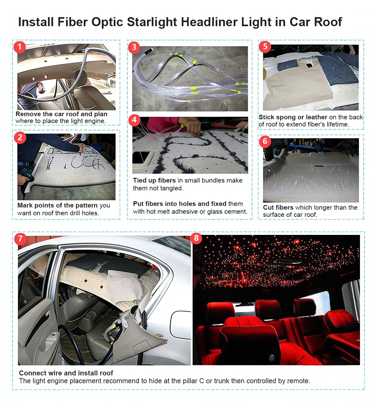 AKEPO 16W Twinkle APP Fiber Optic Starlight Headliner Lights Kit, 650pcs 13.1ft/4m 0.03in Optical Fiber Star Music Activated RGBW Ceiling Light Kit for Car Headliner Star/Home