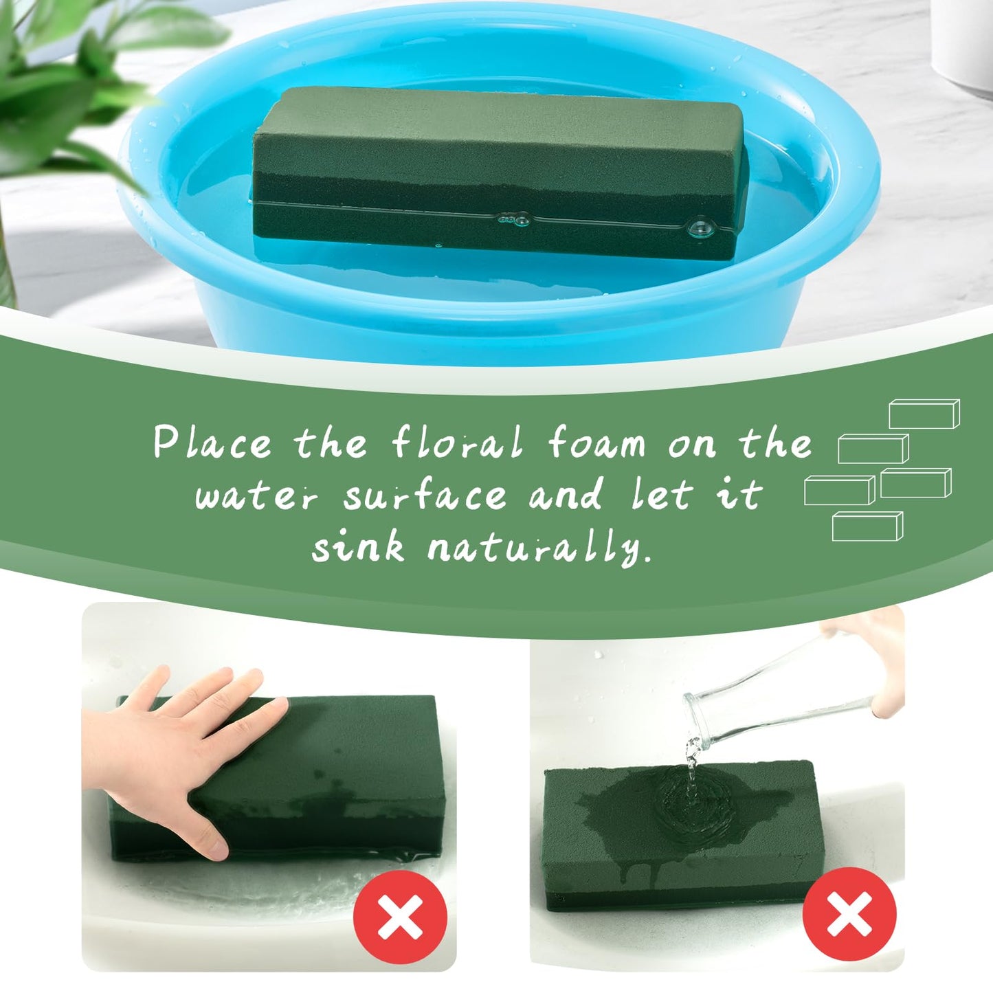 Tunnkit 12 Pcs Wet & Dry Floral Foam Blocks for Fresh and Artificial Flower Arrangement，(7.8" L x 3.5" W x 2.4" H) Flower Foam Brick Florist Foam for DIY Craft Wedding Home Decorations
