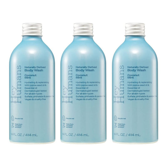 Hey Humans Coconut Mint Moisturizing Body Wash with Natural Ingredients & Jojoba Oil | Clean, Vegan, Sulfate Free Bath & Body Wash for Women & Men | Recyclable Bottle, 14 fl. oz. - Pack of 3