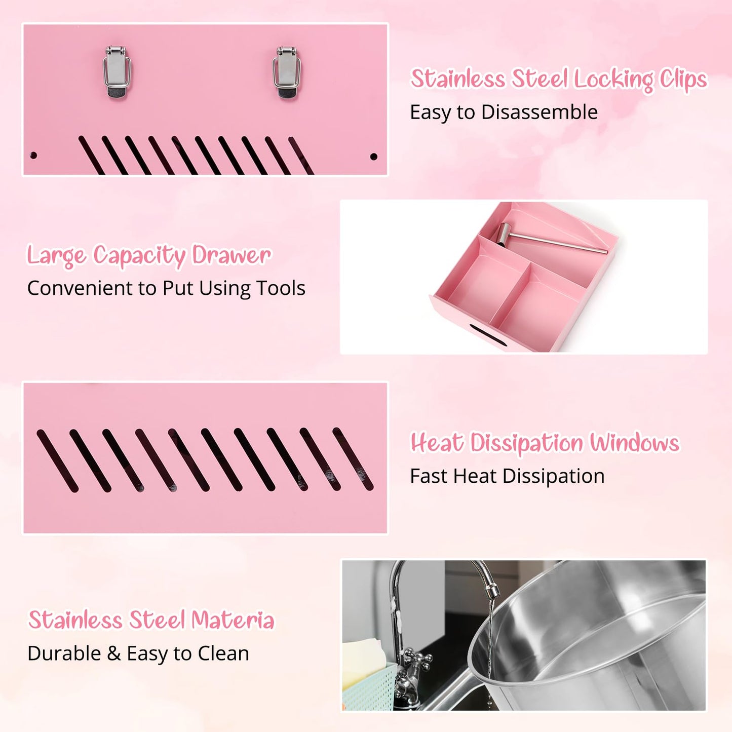 GAOMON Cotton Candy Machine Commercial, 1000W Electric Cotton Candy Machine, Cotton Candy Maker with Stainless Steel Bowl, Sugar Scoop, Storage Drawer, Perfect for Family Party, Kids Birthday, Pink