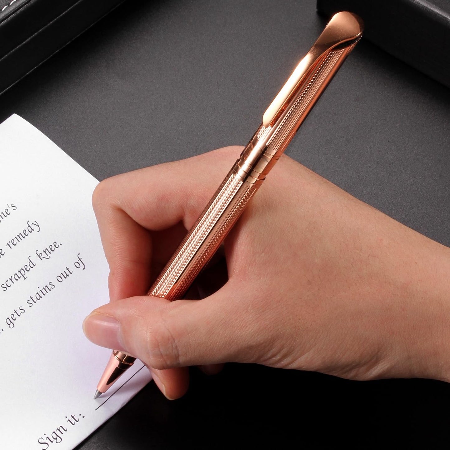 Penneed Rollerball Pen Liquid Ink Pens for Women Luxury Box Gel Pen Black Ink Fancy Pen Refillable for Executive, Office, Professional, Birthday Gift G5 (Rose Gold)