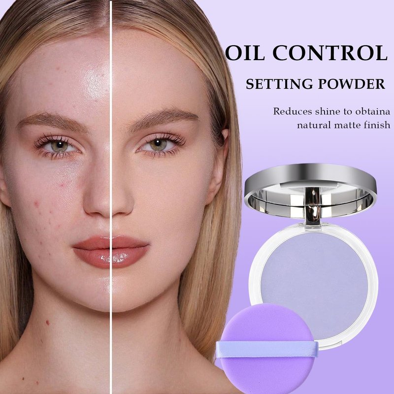Oil Control Face Pressed, Jelly Pressed Setting Powder with Mini Powder Puff