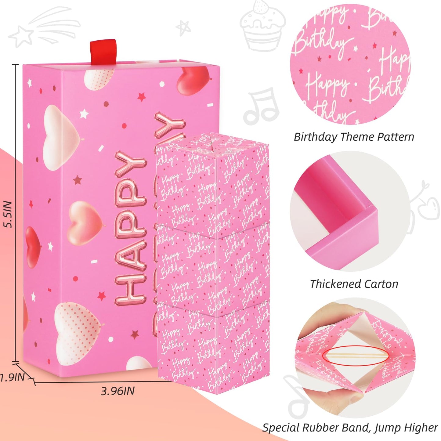 WenmthG Happy Birthday Surprise Gift Box Explosion for Money - DIY Pop Out Folding Bounce Explosion Gift Box with Confetti - Birthday Money Bank - Cash Gift Idea for Women Men Kids (Pink)