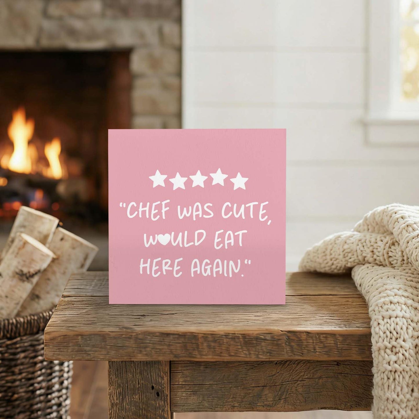 GWOKPAAI Pink Kitchen Accessories Wooden Box Signs Desk Decor, Chef Gifts for Women,Chef Was Cute Would Eat Here Again Wooden Signs Desk Decorations for Kitchen Dining Room Tabletop Shelf Wall,5x5in