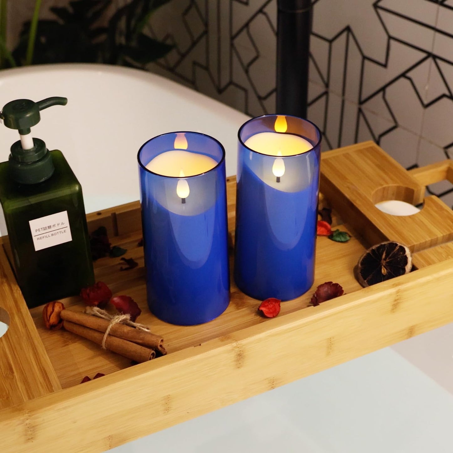 NURADA 3"x6""Flickering Flameless Candles: 3D Wick Acrylic Battery Operated LED Pillar Battery Candles with Remote and Timer for Decoration Wedding Party - 2 Pack Blue"