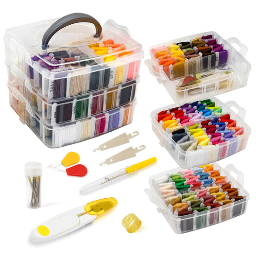 187Pcs Embroidery Floss Polyester Cross-Stitch Thread Kit with Tailoring Tools 150 Colors Friendship Bracelets Floss for Embroideries Sewing Handicraft DIY Project