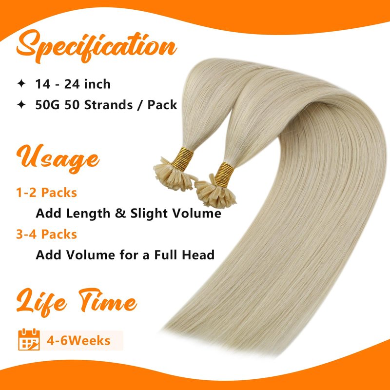 Sunny Hair U Tip Hair Extensions Human Hair, Blonde, 18 Inch 50G Soft Keratin Tips, Invisible Ktips, Easy to Maintain, Natural Shine, for Women, Adds Volume for Wedding