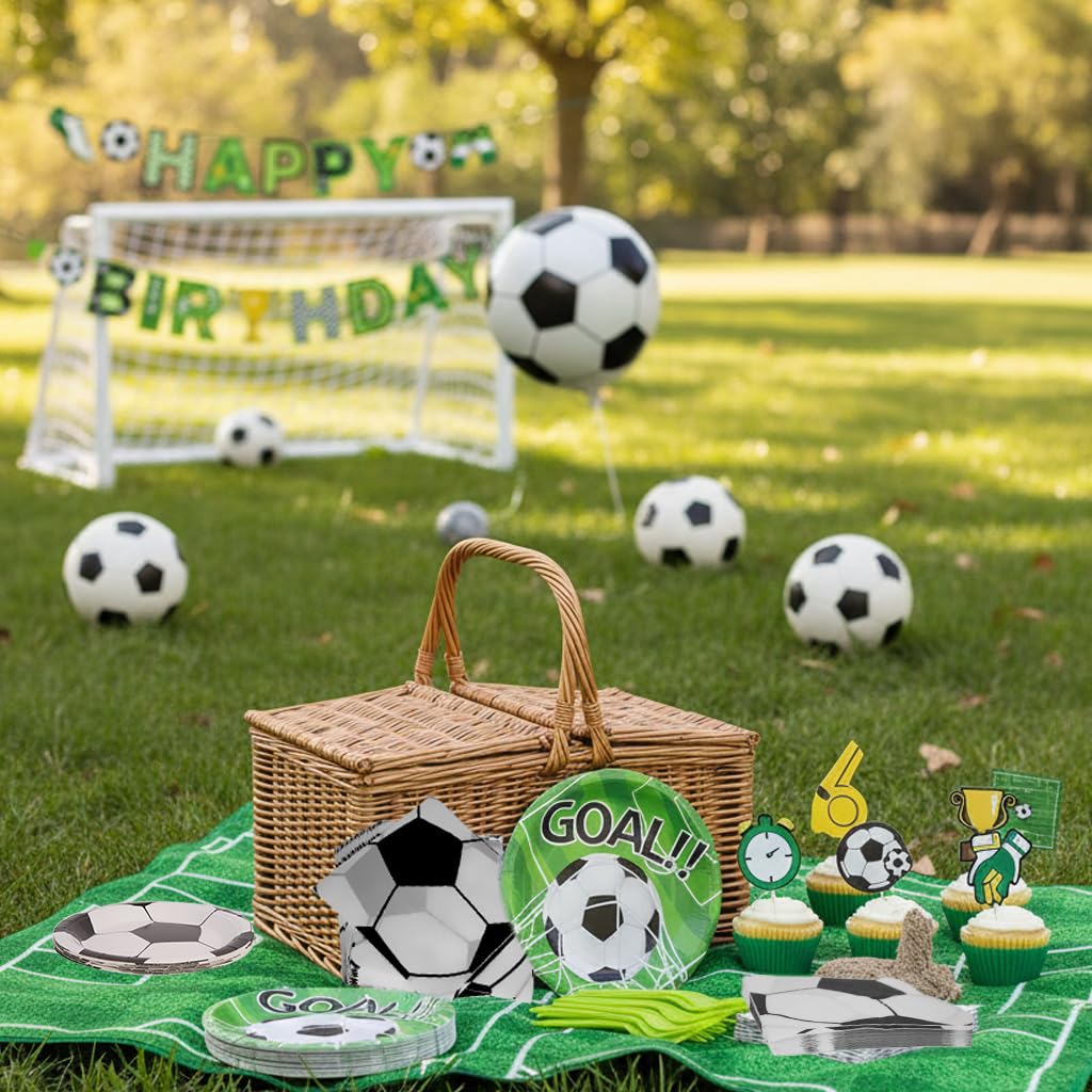 167 Pcs Soccer Party Decorations Birthday Kit Soccer Theme Party Supplies Set Serves 24 Guests Banners Balloons & Cake Toppers Indoor Outdoor Decor