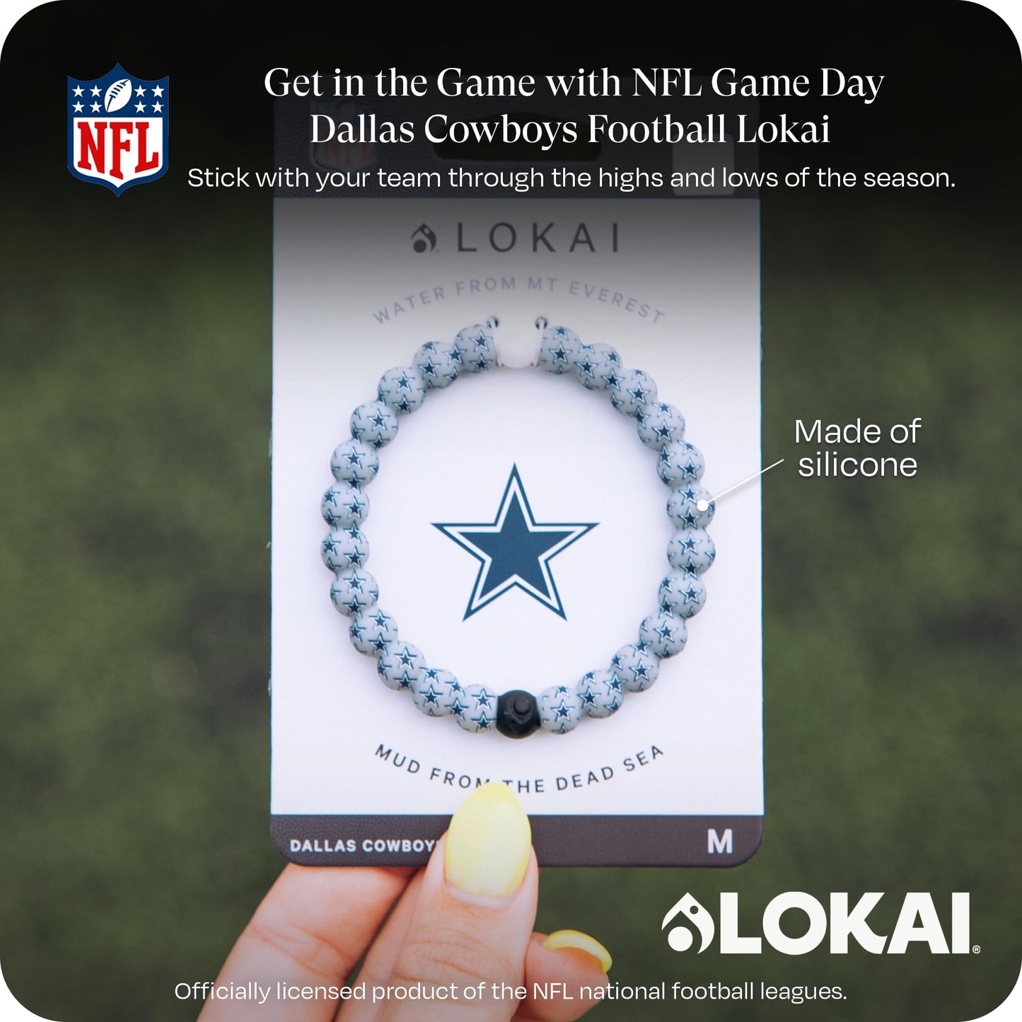 Lokai Silicone Beaded Bracelet for Men & Women, NFL Football Collection - Dallas Cowboys, Logo, Medium - Silicone Jewelry Fashion Bracelet Slides-On for Comfortable Fit
