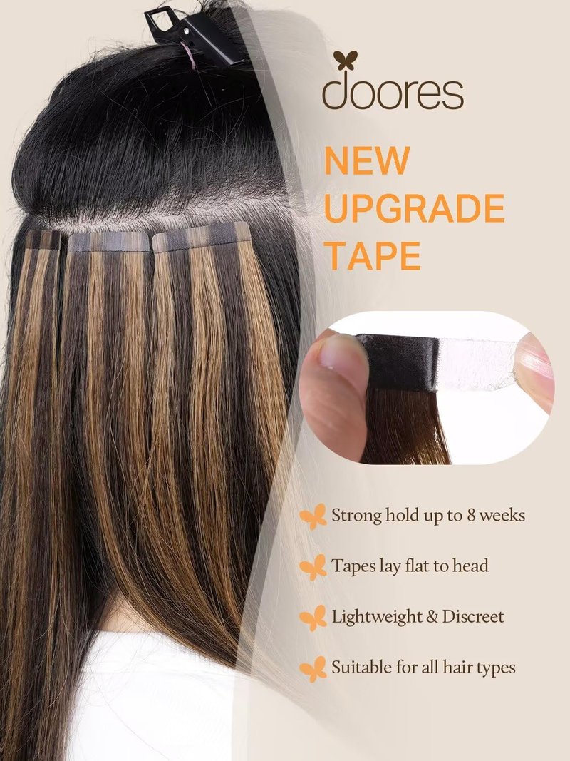 DOORES Tape in Hair Extensions Human Hair, 18 Inch 50g 20pcs Dark Brown to Chestnut Brown, For Everyday Wear, Skin Weft Seamless Real Remy Straight Tape ins For Fine Thin Add Volume