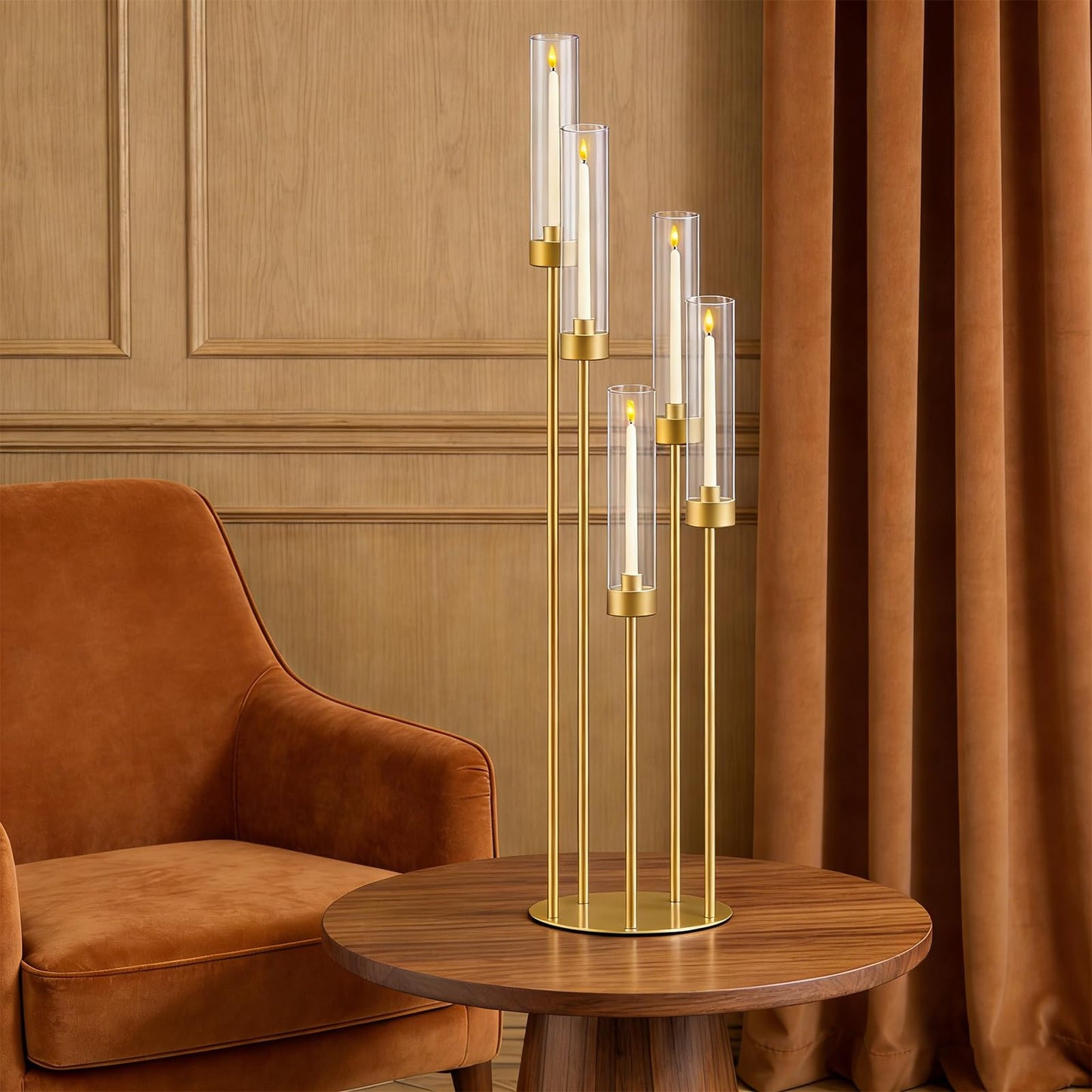 35in 8 Set Gold Candelabra Candle Centerpieces for Tables Candlesticks Holder Wedding Centerpieces Table Decorations Acrylic lampshade Fit 0.9" LED Candle"