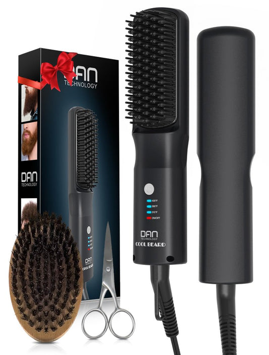 Beard Straightener for Men, Tourmaline Ceramic Heated Beard Brush with Anti-Scald Design, 3 Heat Settings for Medium to Long Beards, Beard Grooming Kit,Father's Gift