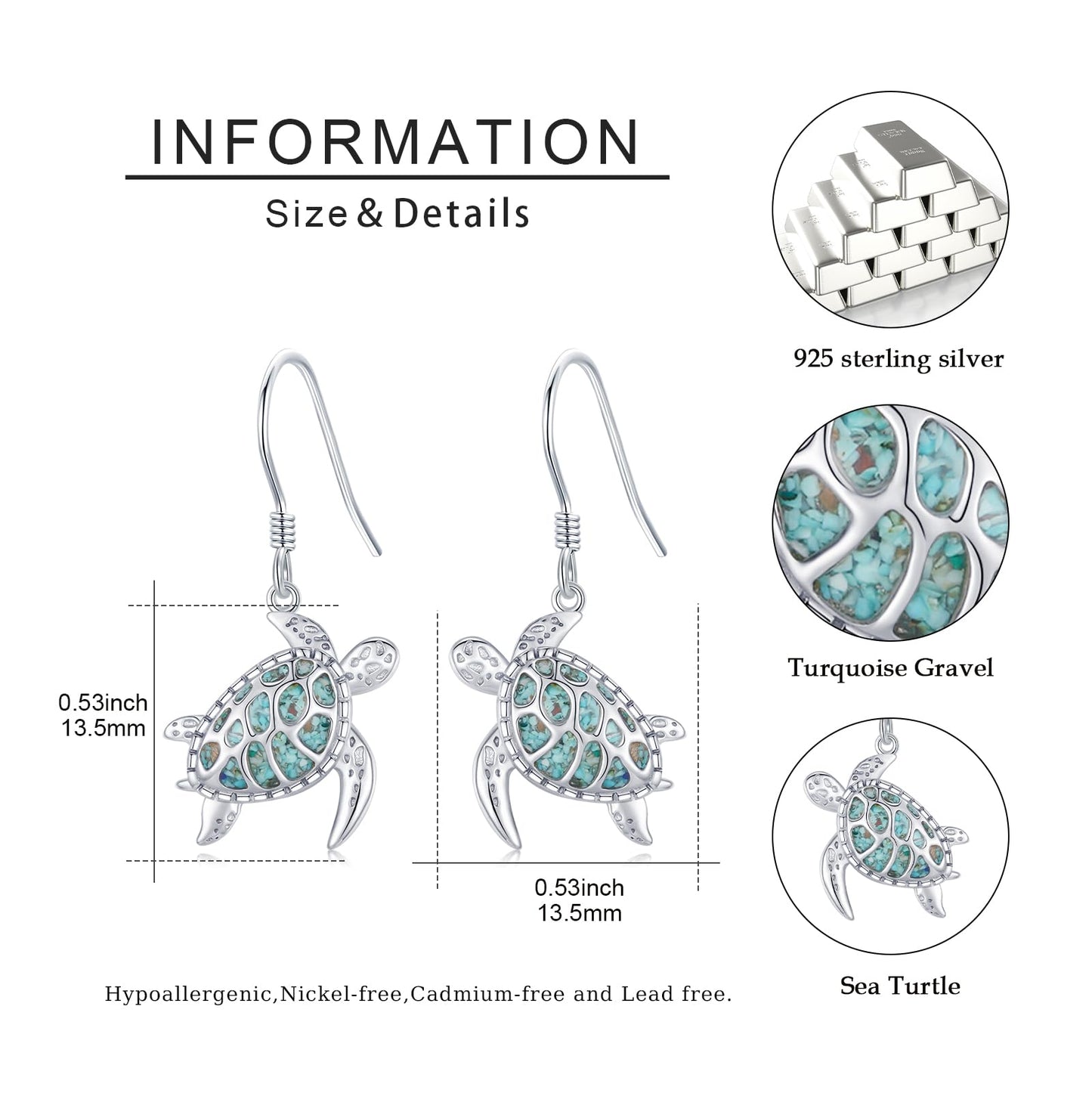 YYmqmq Sea Turtle Earrings 925 Sterling Silver Turquoise Turtle Dangle Drop Earrings Ocean Beach Themed Jewelry Gifts for Women