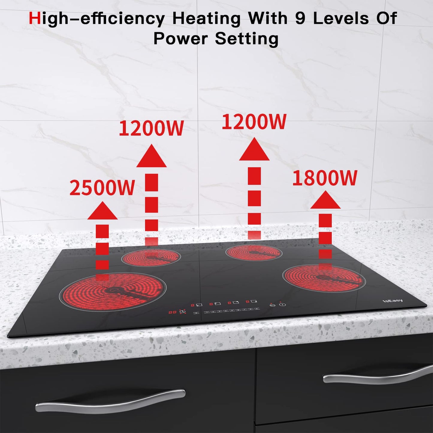 IsEasy 30-inch Induction Cooktop, 4 Burner Built-In Electric Cooktop, Drop-in Glass Cooker With Touch Control, 9 Power Levels, Child Safety Lock, Timer, 6800W