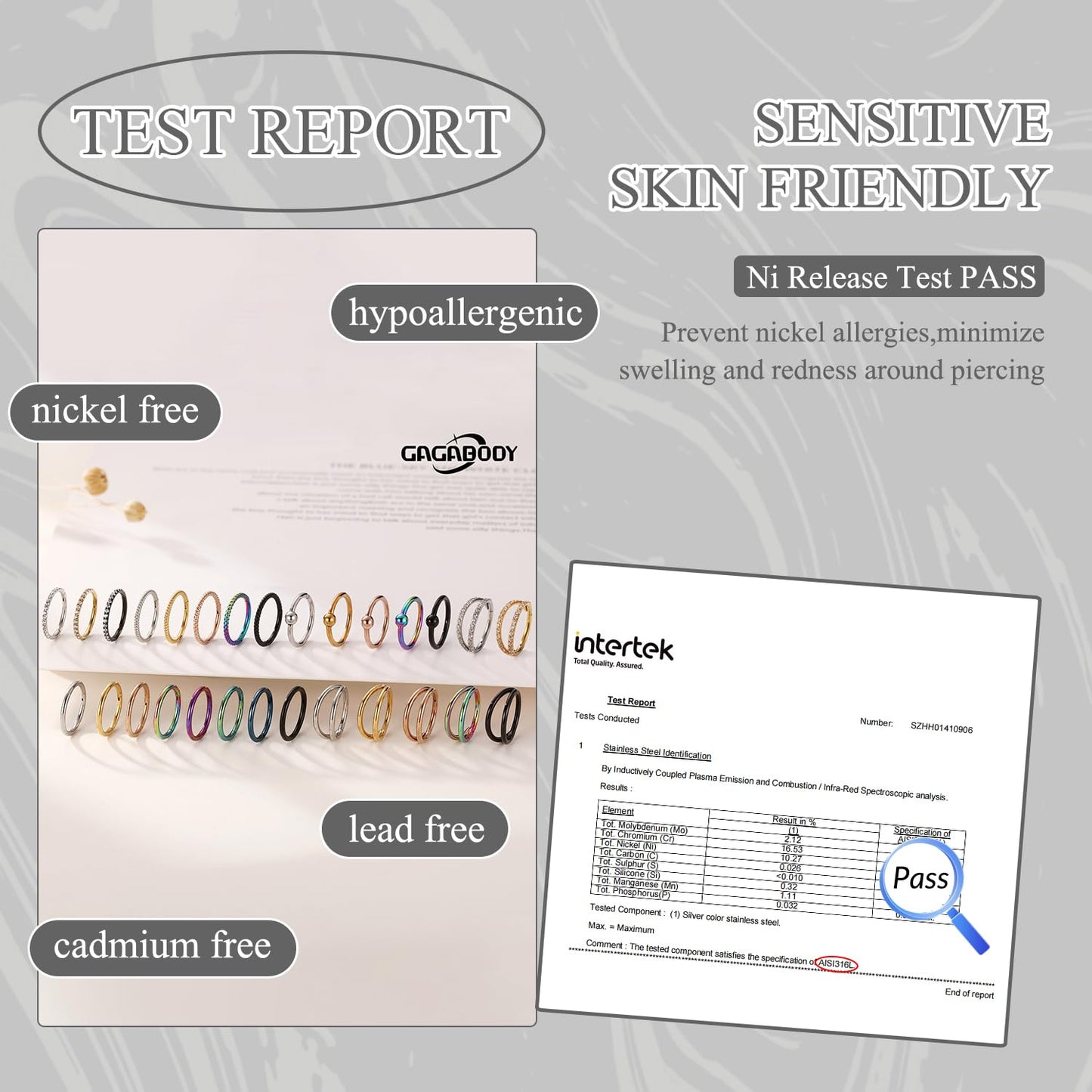 GAGABODY Septum Jewelry - Seamless Double Hoop Conch Piercing 18 Gauge Nose Ring 18g Cartilage Earring with CZ Lip Rings 8mm Nose Hoop Surgical Steel Helix Earrings Silver