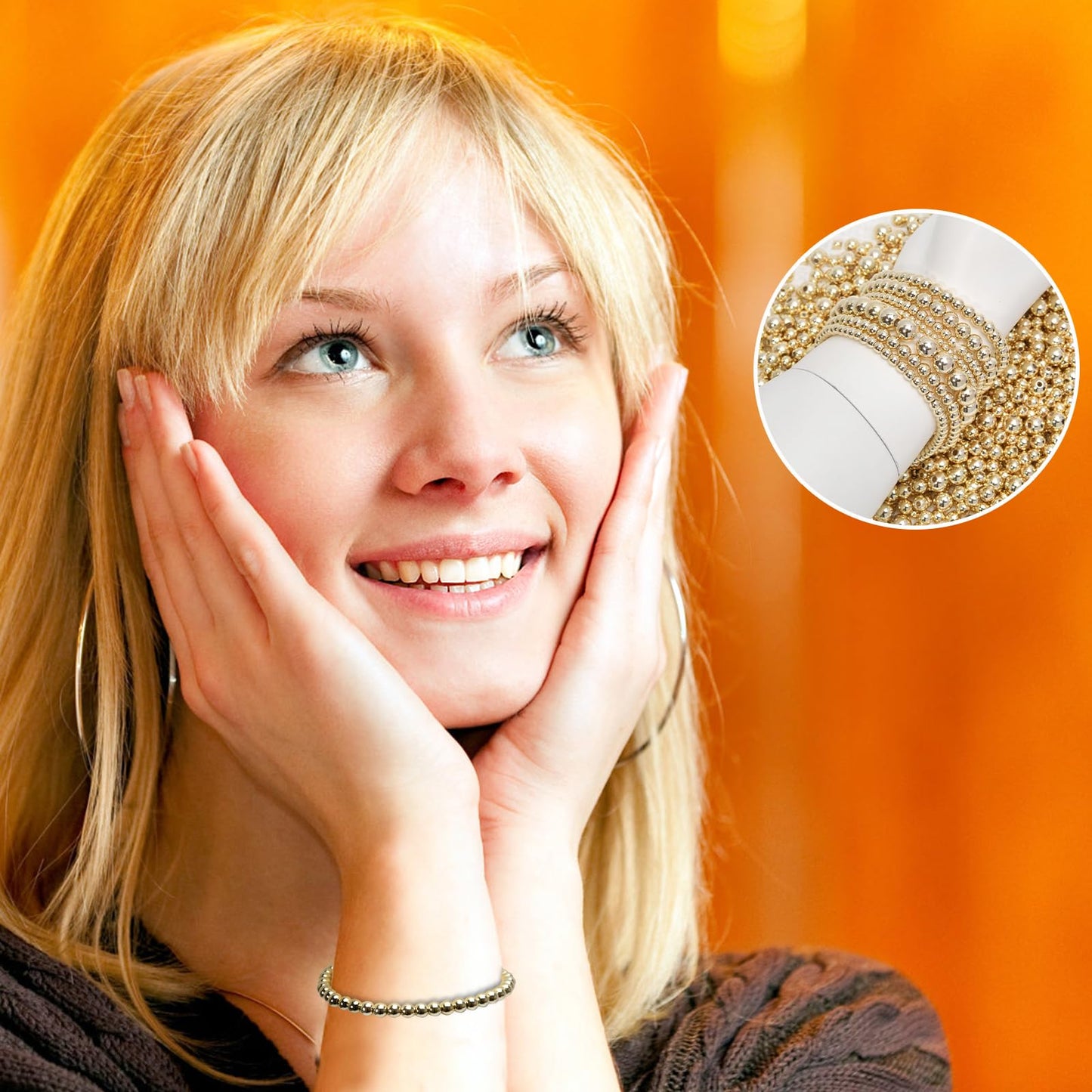 250pcs 14K Gold Filled Spacer Beads，Round Bracelet Bead,Seamless Smooth Metal Brass Bead，Lasting Round Spacer Beads for DIY Necklace Bracelet Jewelry Making (4mm)