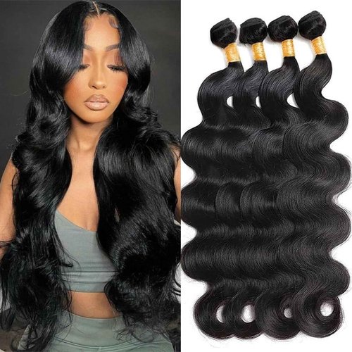 Body Wave Bundles Human Hair 18 20 22 24 Inch Human Hair Bundles 100% Unprocessed Brazilian Virgin Quick Weave 4 Bundle Human Hair Extensions for Black Women Natural Color