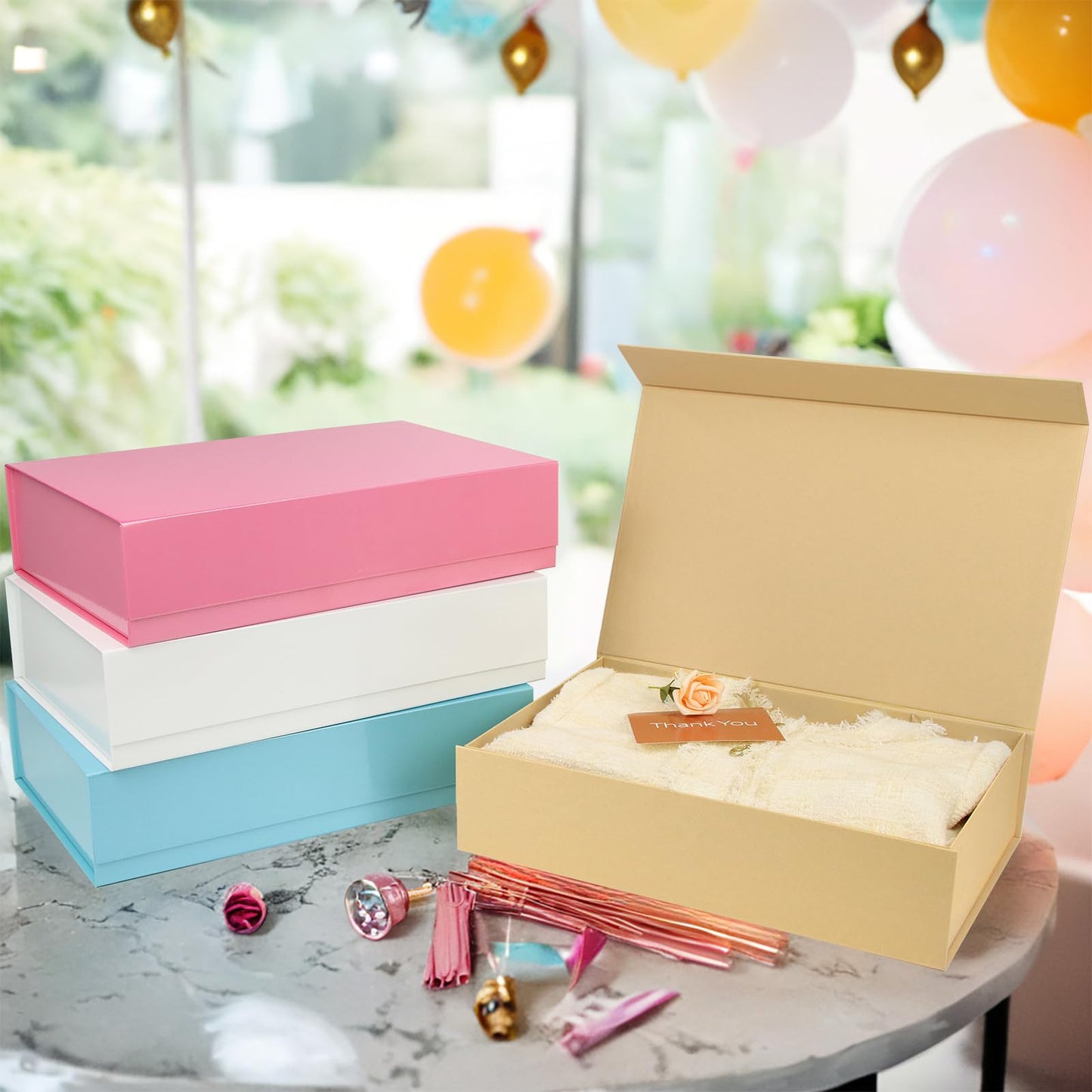 PACKHOME Extra Large Gift Box 17.5x11.3x4.3 Inches, Sturdy Shirt Box with Magnetic Lid for Clothes and Large Gifts (Glossy Light Blue)