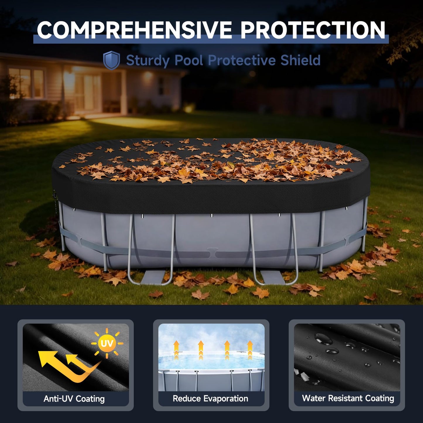 LXKCKJ Rectangular Pool Cover for above Ground Pools, Heavy Duty Winter Cover Ideal for Waterproof and Dustproof (9x18 FT, Black)
