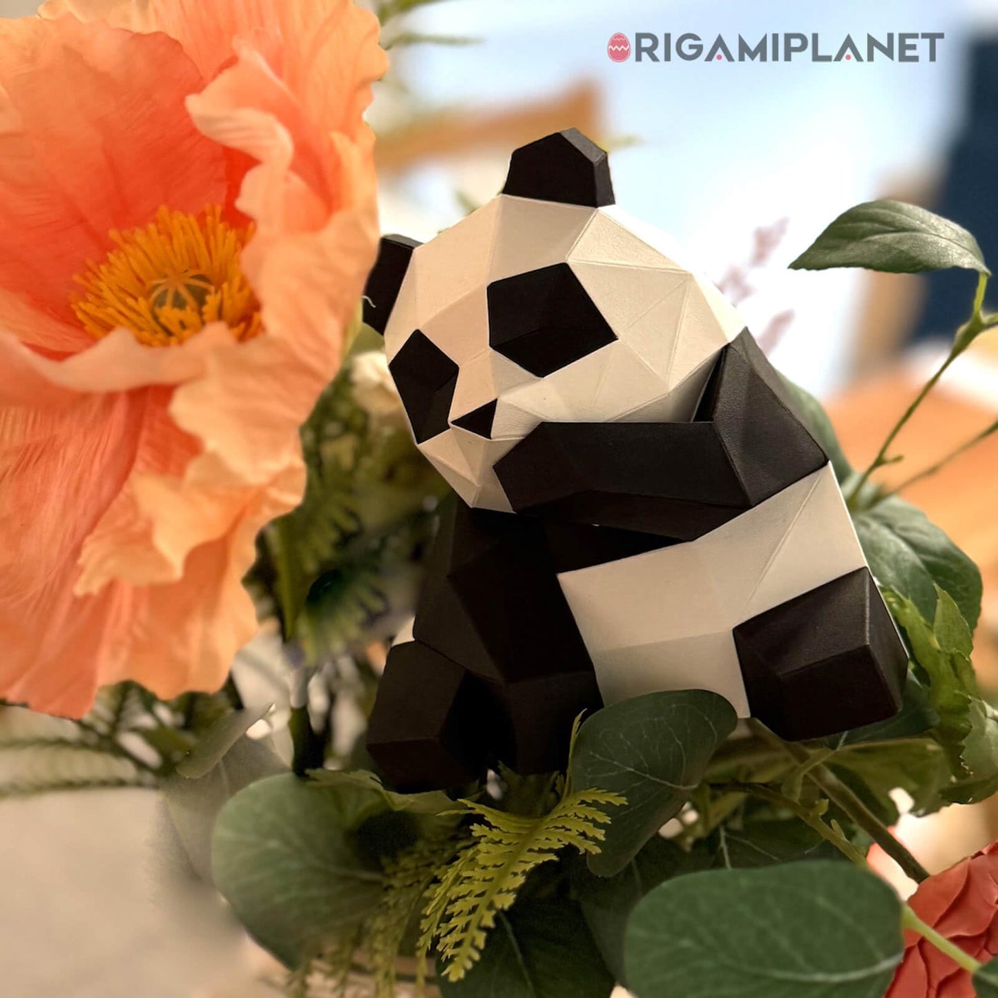 ORIGAMIPLANET 3D Panda Fanfan Origami Paper Craft Kit, Fun DIY Pre-Cut 3D Paper Art Model for Teens & Adults, Easy Handmade Animal Figurine Sculpture Gift Set for Bookshelf Decoration