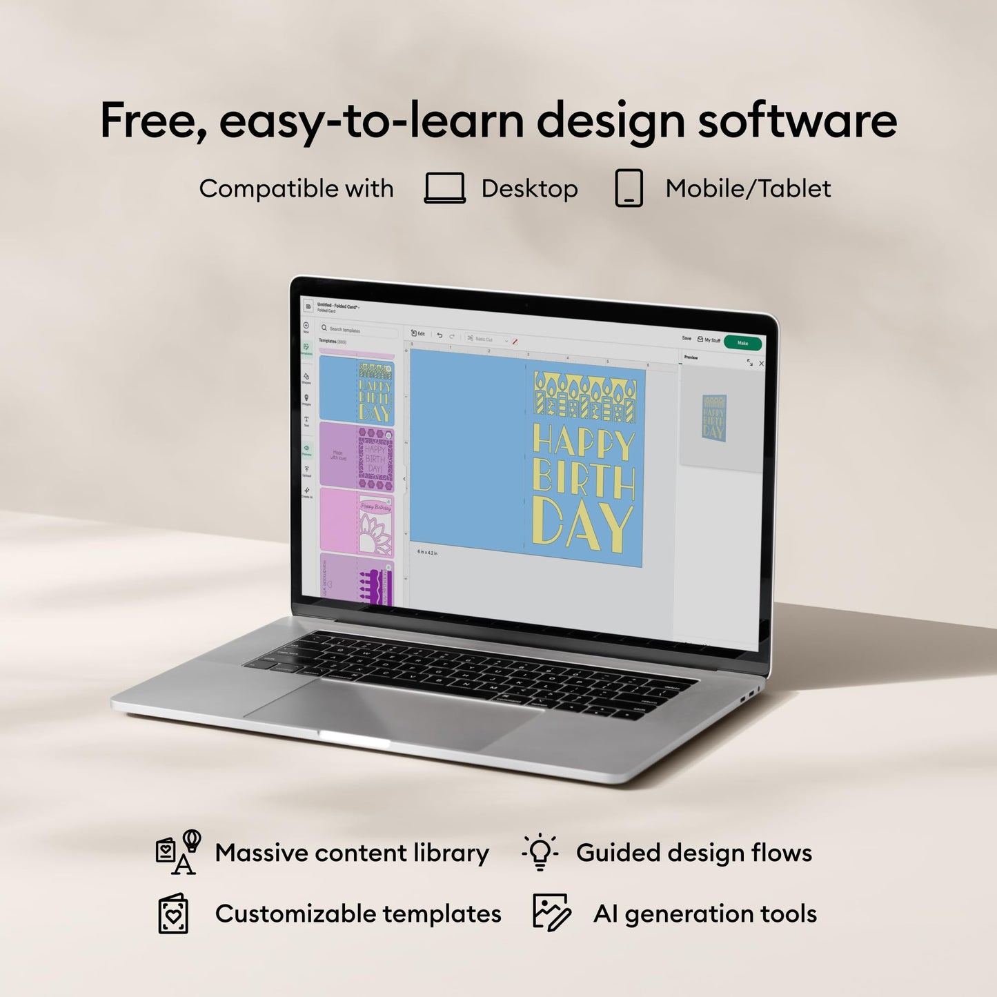 Cricut Maker 4 - Smart Cutting Machine (Seashell) | Digital Content Bundle - Includes 30 Images in Design Space App
